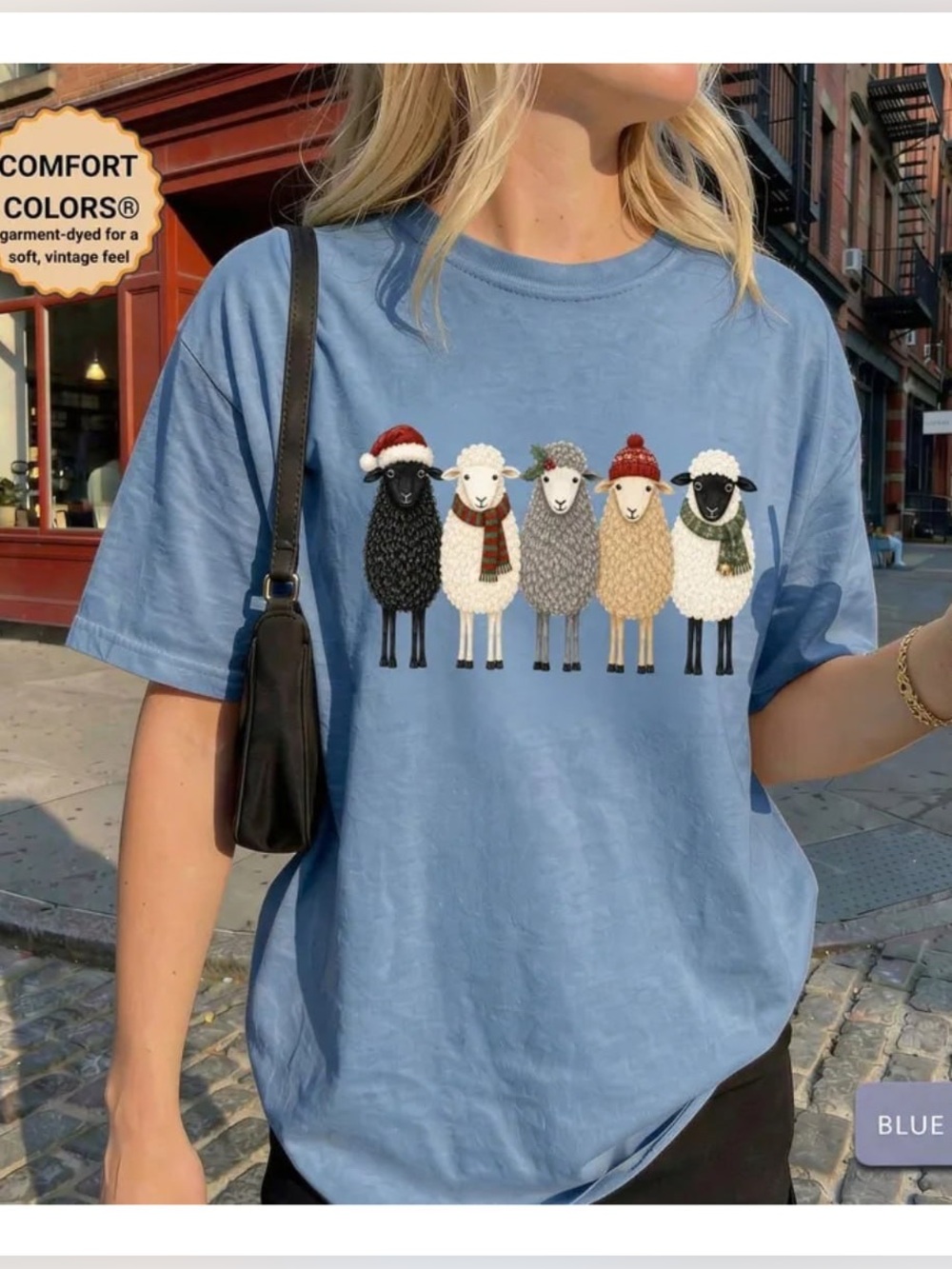 Comfort Colors Light Blue Funny Lamb Graphic Tee, Cozy Autumn Sheep Row